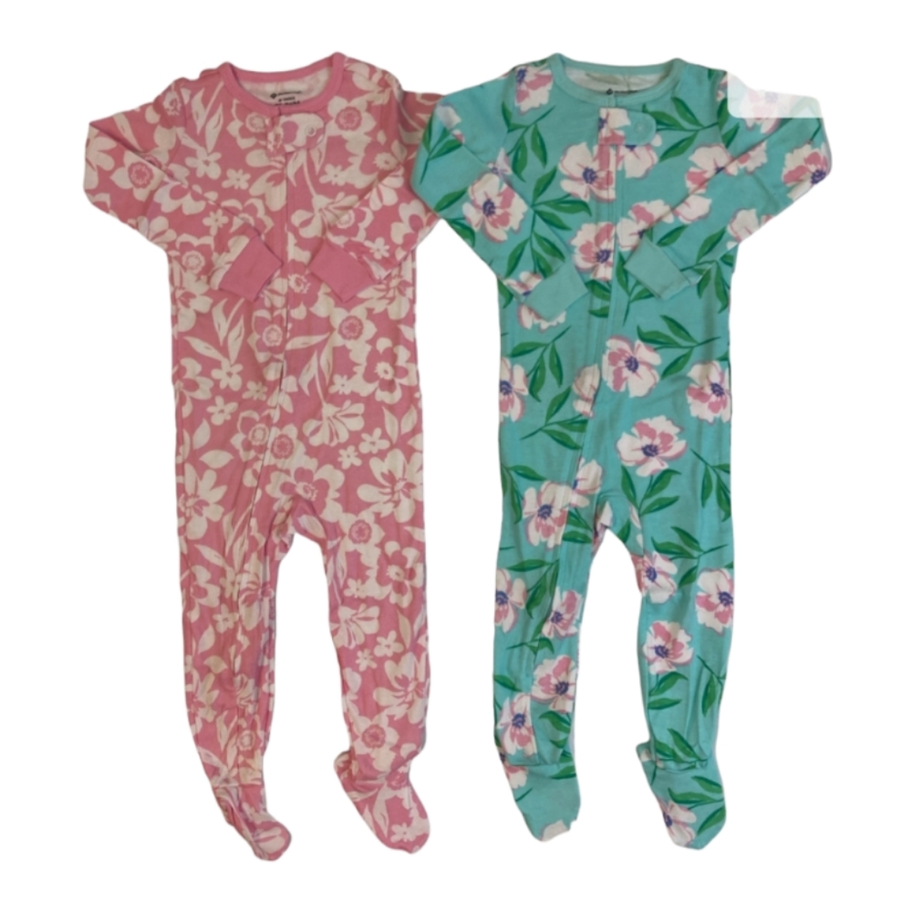 🆕️ TWO (2) PACK FLORAL PRINT  GIRLS SIZE 2T  FOOTIE PJS